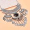 N-8110 New Gypsy Vintage Silver Large Geometric Leaf Tassel Pendant Necklace Earrings Women's Tribal Party Jewelry Set
