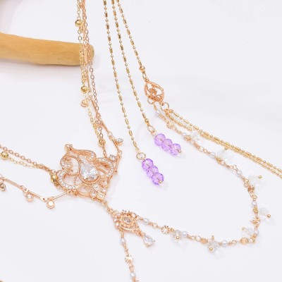 F-1092 Purple Blue Red Crystal Beads Long Tassel Chinese Bridal Hair Accessories Zircon Headwear