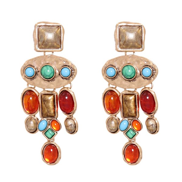 E-6599 Bohemian Colorful Acrylic Gemstone Pendant Earrings for Women