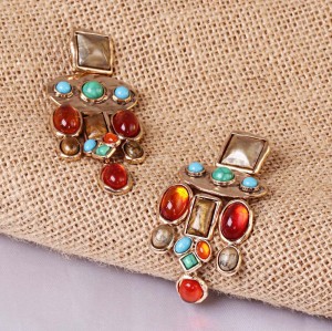 E-6599 Bohemian Colorful Acrylic Gemstone Pendant Earrings for Women