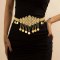 N-8112 Gold Long Chain Coin Tassel Pendant Metal Waist Belly Chains Carved Flower Pattern Body Jewelry