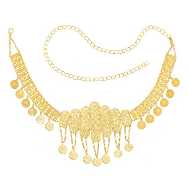 N-8118 Gold Hollow Flower Coin Waist Belly Chain Belt