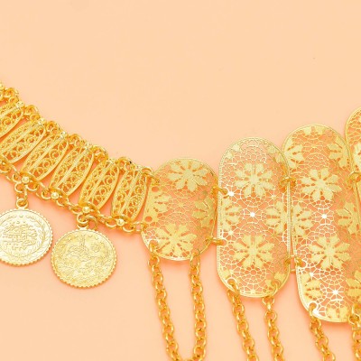 N-8118 Gold Hollow Flower Coin Waist Belly Chain Belt