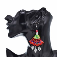 E-6601 New Ethnic Peacock Feather Pattern Silver Alloy Leaf Dangle Earrings