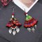 E-6601 New Ethnic Peacock Feather Pattern Silver Alloy Leaf Dangle Earrings