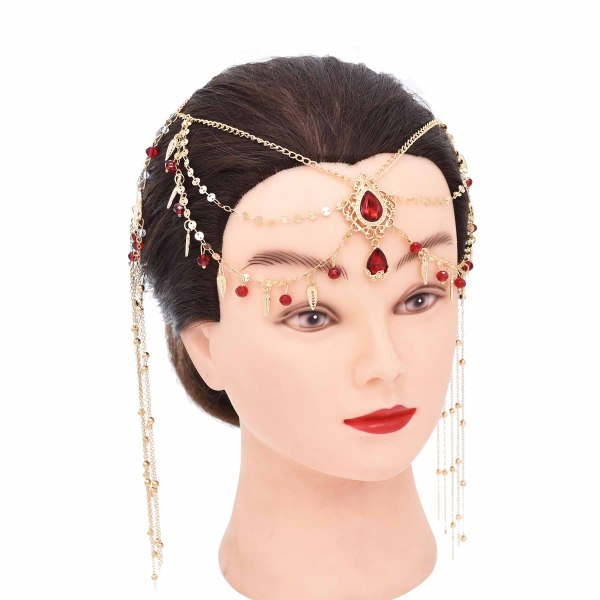 F-1094 Red Crystal Beads Long Tassels Chinese Bridal Hair Accessories Zircon Headwear Women's Party Jewelry Gifts