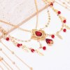 F-1094 Red Crystal Beads Long Tassels Chinese Bridal Hair Accessories Zircon Headwear Women's Party Jewelry Gifts