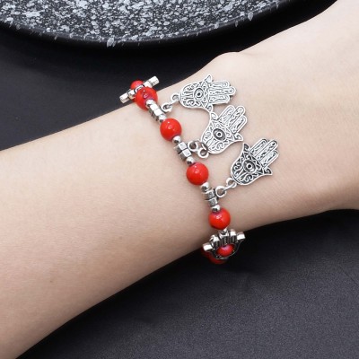 B-1268 Bohemian Ethnic Colorful Acrylic Bead Palm Pendant Bracelet