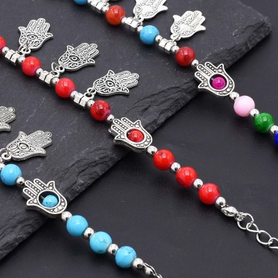 B-1268 Bohemian Ethnic Colorful Acrylic Bead Palm Pendant Bracelet