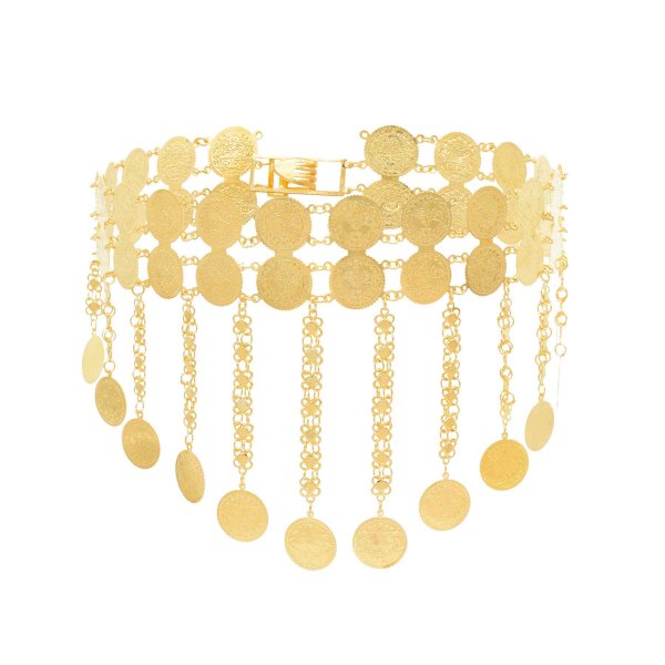 N-8120 Bilayer Coin Women Body Jewelry Charms Golden Tassel Bohemian Ethnic Belly Chains