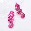 E-6603 Punk Acrylic Rose Red Crystal Seahorse Earrings Stud For Women