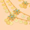 N-8124 3-Layer Gold Coin Tassel Green Turquoise Flower Waist Chain Necklace Accessories