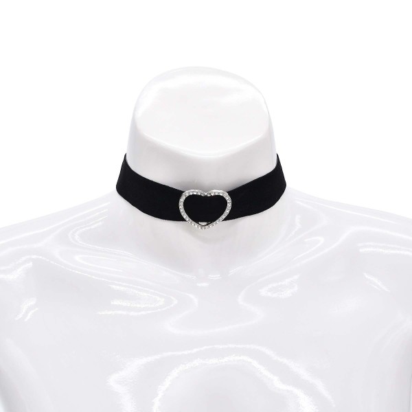 N-8126 Rhinestone Crystal Love Heart Black Elastic Band Choker Necklace