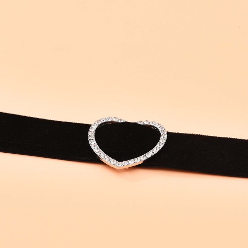 N-8126 Rhinestone Crystal Love Heart Black Elastic Band Choker Necklace