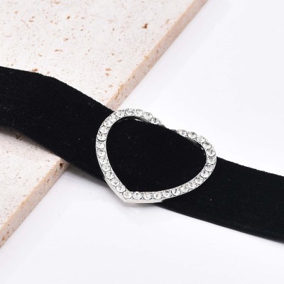 N-8126 Rhinestone Crystal Love Heart Black Elastic Band Choker Necklace