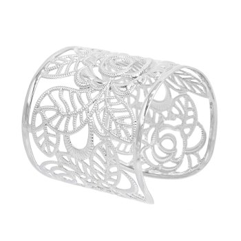 B-1270 Silver Women Bracelets Carved Hollow Flower Statement Open Arm Bracelets