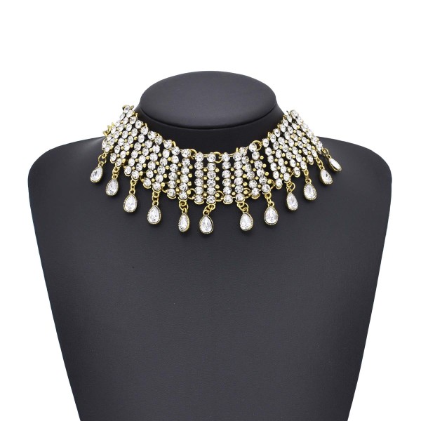 N-8127 Vintage Full Crystal Drip Tassel Choker Necklace for Women