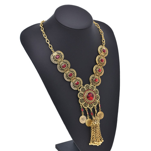 N-8128 Golden Bohemian Style Tassel Necklace Ethnic Earnail Set Women's Birthday Gift Holiday Jewelry