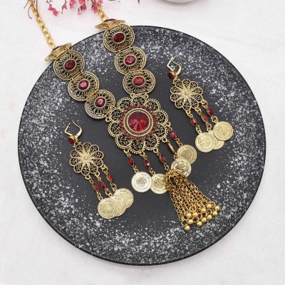 N-8128 Golden Bohemian Style Tassel Necklace Ethnic Earnail Set Women's Birthday Gift Holiday Jewelry