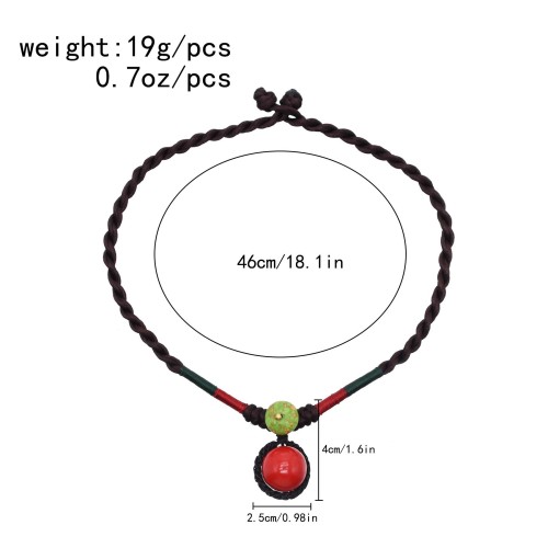 N-8131 Handmade Rope Woven Red Bead Pendant Choker Necklace