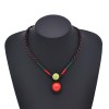 N-8131 Handmade Rope Woven Red Bead Pendant Choker Necklace