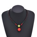 N-8131 Handmade Rope Woven Red Bead Pendant Choker Necklace