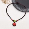 N-8131 Handmade Rope Woven Red Bead Pendant Choker Necklace