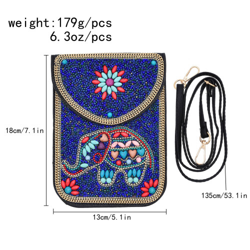 N-8134 New Elephant pattern Turquoise Rice Beads Short Hand Bag Purse Cosmetic Bag for Women Girls party Accessories