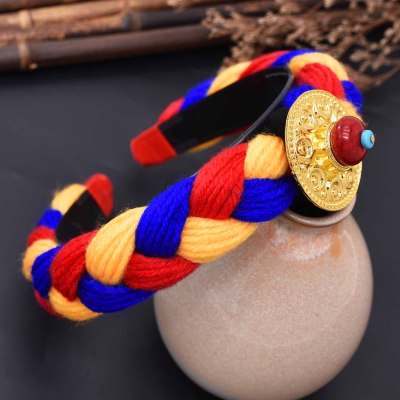 F-1096 Fashion Ethnic Tibetan style Colorful Cloth Gold Alloy Red Acrylic Hairband