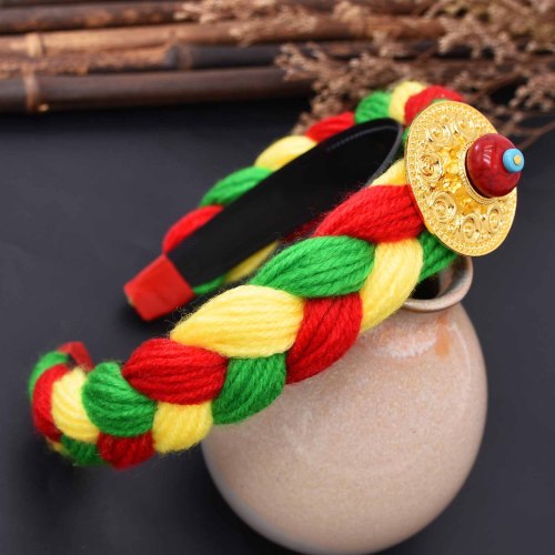 F-1096 Fashion Ethnic Tibetan style Colorful Cloth Gold Alloy Red Acrylic Hairband