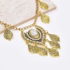 N-8135 Vintage Gold Leaf Tassel Crystal Pendant Necklace