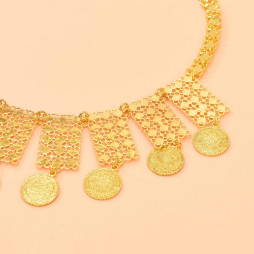 N-8137 Golden Coin Tassel Necklace Vintage Ethnic Women Jewelry Accessories