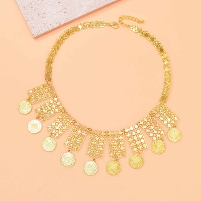 N-8137 Golden Coin Tassel Necklace Vintage Ethnic Women Jewelry Accessories