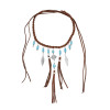 N-8139  Handmade Rope Woven Leather Turquoise Pendant Necklace Bohemian Traditional Clothing Choker Jewelry