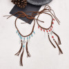 N-8139  Handmade Rope Woven Leather Turquoise Pendant Necklace Bohemian Traditional Clothing Choker Jewelry