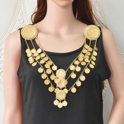 N-8140 3 Layers Women Shoulder Chains Coins Pendant Statement Body Jewelry