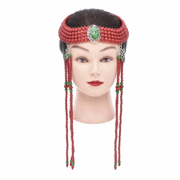 F-1100 Fashion Ethnic Acryic Beads Dark Green Turquoise Long Red Beads Tassel Hair Accessories