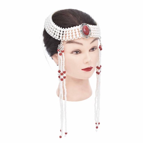 F-1100 Fashion Ethnic Acryic Beads Dark Green Turquoise Long Red Beads Tassel Hair Accessories