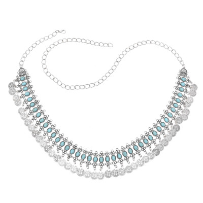 N-8145 Turquoise Coin Tassel Chains Women Body Jewelry Bohemian Ethnic Belly Waist Chains