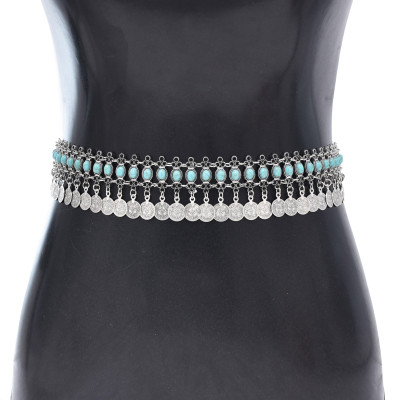 N-8145 Turquoise Coin Tassel Chains Women Body Jewelry Bohemian Ethnic Belly Waist Chains