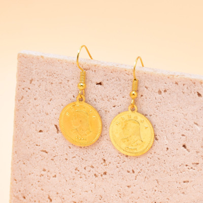 E-6614 Bohemian Gold Coin Pendant Earrings Versatile Ornaments Women's Party Jewelry Gifts