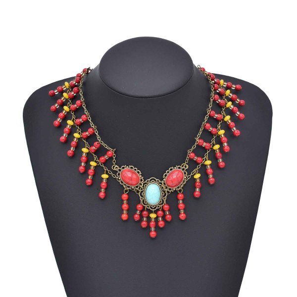 N-8147 Bead Women Necklaces Tibetan Ethnic Tassel Stone Statement Necklaces