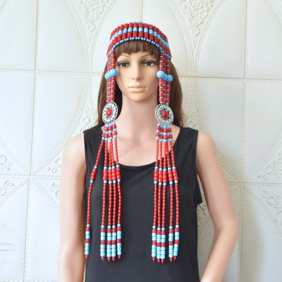 F-1102 Acrylic Beads Long Chain Tibetan Mongols Women's Headwear Hair Accessories