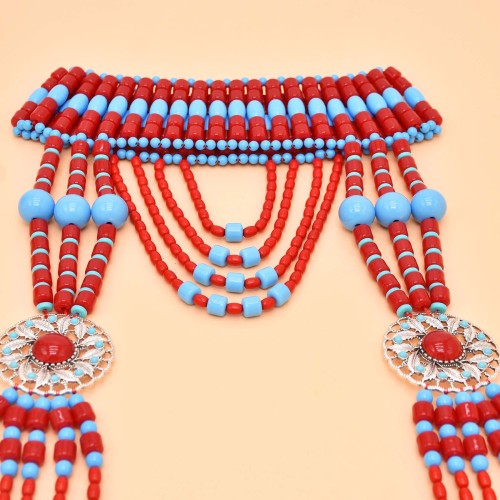 F-1102 Acrylic Beads Long Chain Tibetan Mongols Women's Headwear Hair Accessories