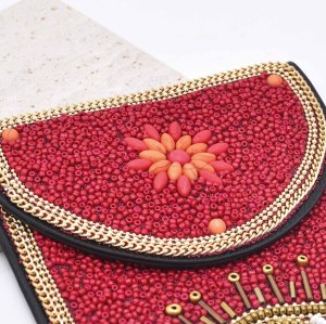N-8149 New Eyes pattern Turquoise Rice Beads Short Hand Bag Purse Cosmetic Bag for Women Girls party Accessories