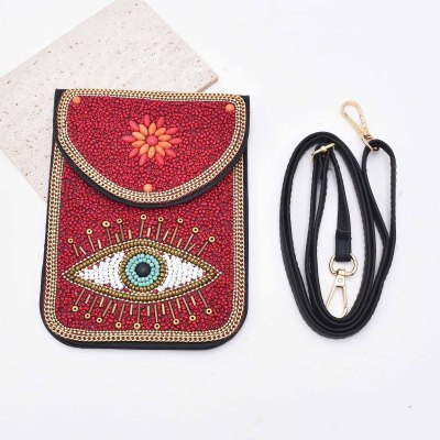N-8149 New Eyes pattern Turquoise Rice Beads Short Hand Bag Purse Cosmetic Bag for Women Girls party Accessories