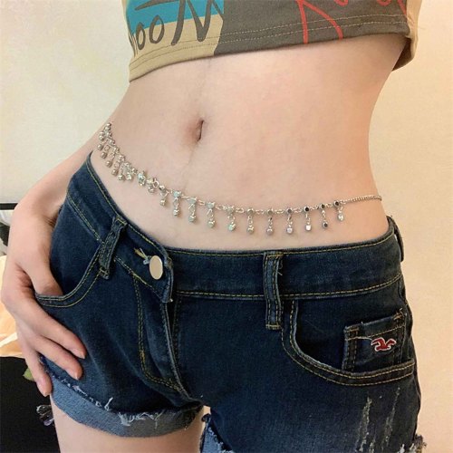 N-8152 Rhinestones Pendant Women Body Jewelry Punk Party Sexy Belly Chains