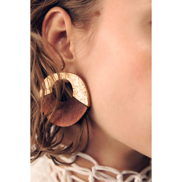 E-6616 Fashion Gold Alloy Wood Earrings Stud for Women Party Gift