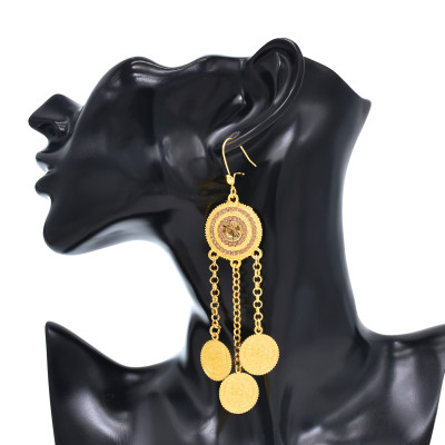 E-6615 Bohemian Diamond Metal Coin Pendant Earrings Versatile Ornaments Women's Party Jewelry Gifts