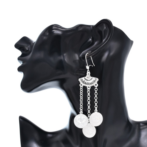 E-6615 Bohemian Diamond Metal Coin Pendant Earrings Versatile Ornaments Women's Party Jewelry Gifts
